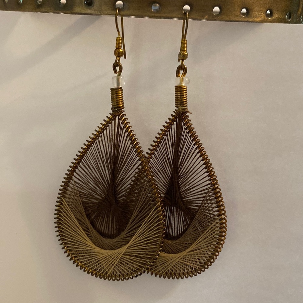 Brown String Design Statement Earrings - image 1